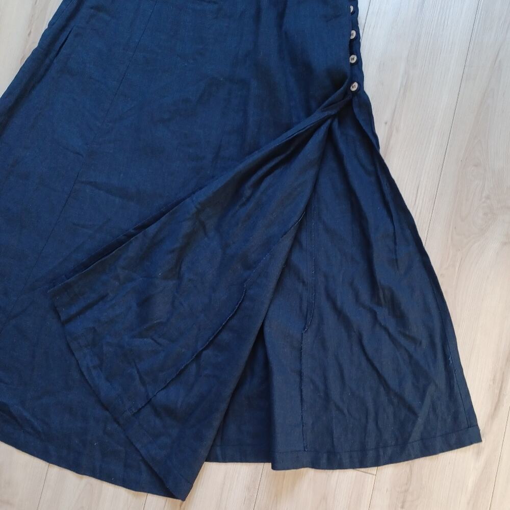 Vici Skylar + Madison Linen Maxi Dress Puff Sleeves Cutout Navy Size M NWT - Picture 11 of 13